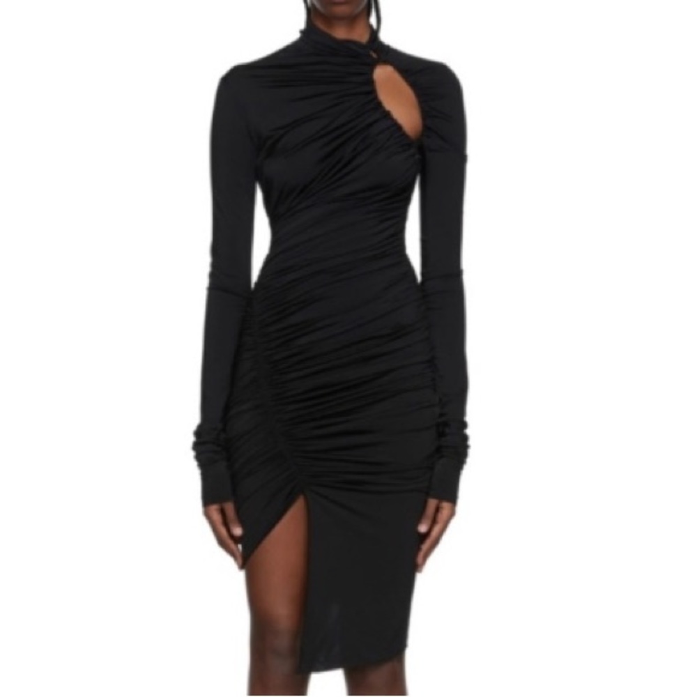 NWT Mugler Black Cutout Asymmetric Long Sleeve Body-Con Jersey Dress